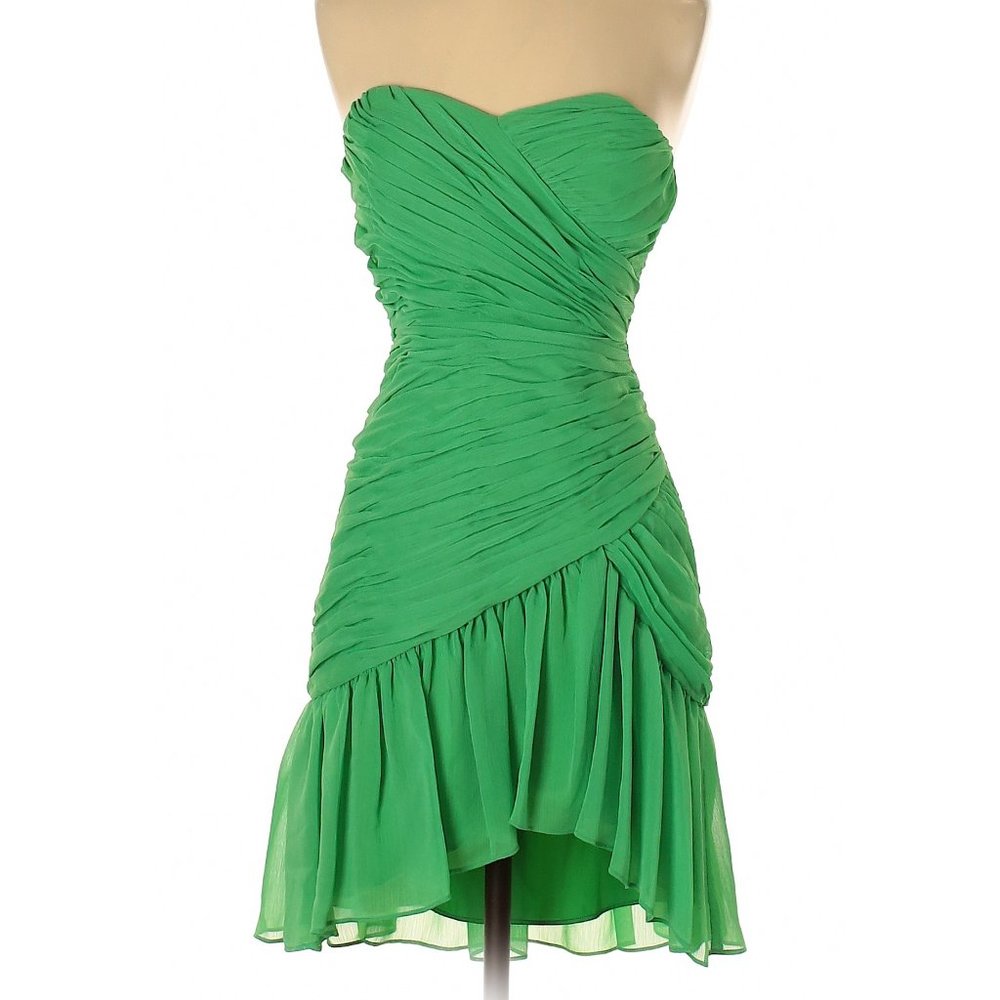 Max & Cleo Green Ruched Cocktail Dress High / Low